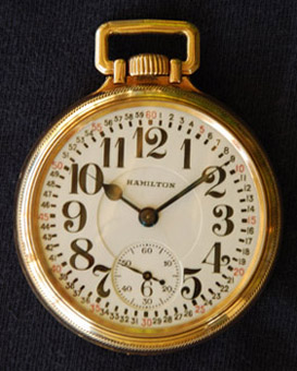 Hamilton Grade No. 992E with an Elinvar hairspring and Montgomery Dial- mfg 1936